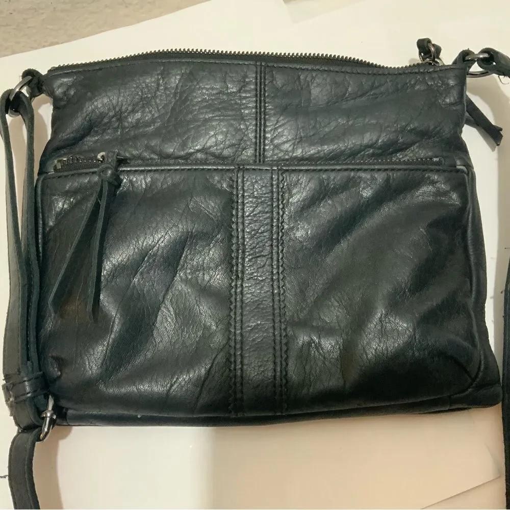 Margot Crossbody Double-zip Medium Sized Black Leather Handbag Purse